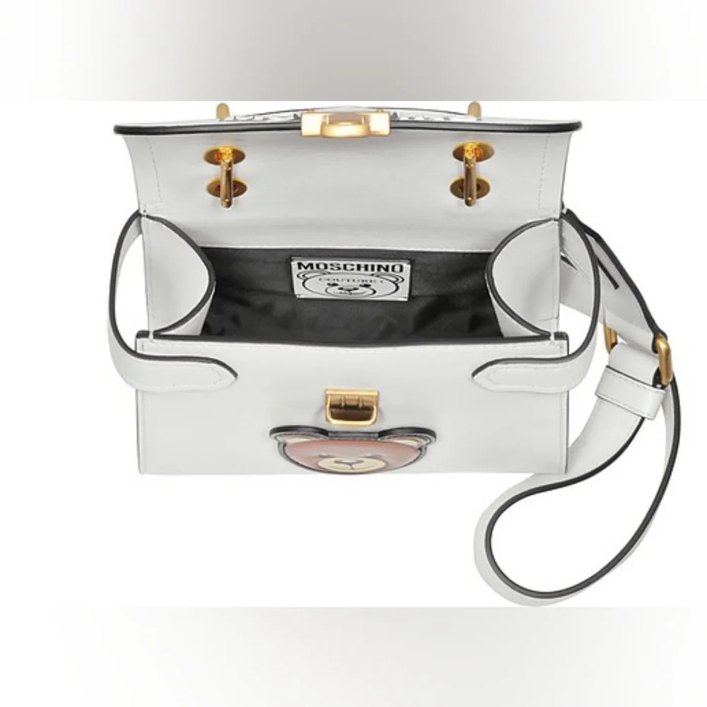 Authentic Rare Moschino White Leather Teddy Bear Satchel Bag - Picture 3 of 11